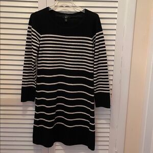 Charter Club Black /white stripes Cashmere Dress M